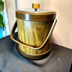 Ice Bucket, Wood Grain Pattern - Chrome Cover - ATAPCO - Made In USA - Vintage
